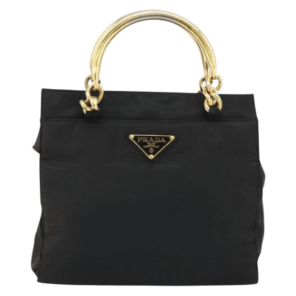 PRADA Hand Bag Nylon Black Gold Auth yk20281