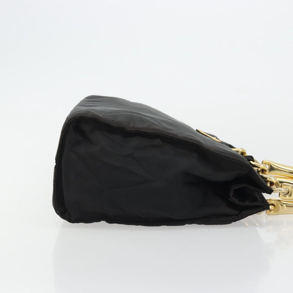 PRADA Hand Bag Nylon Black Gold Auth yk20281