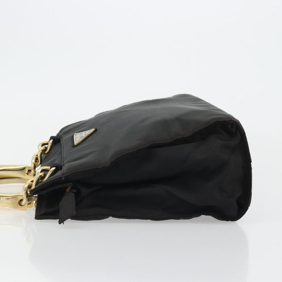 PRADA Hand Bag Nylon Black Gold Auth yk20281