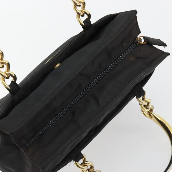 PRADA Hand Bag Nylon Black Gold Auth yk20281