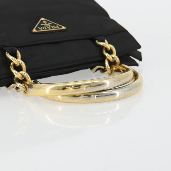 PRADA Hand Bag Nylon Black Gold Auth yk20281
