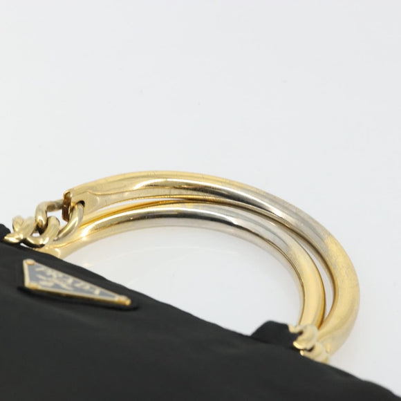 PRADA Hand Bag Nylon Black Gold Auth yk20281
