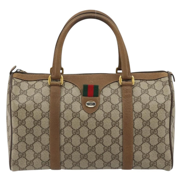 GUCCI GG Supreme Web Sherry Line Bag PVC Beige Gold 111 02 007 Auth yk20285