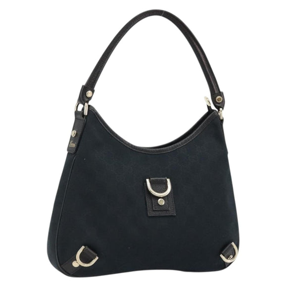 GUCCI Abbey GG Canvas Shoulder Bag Black Gold 130738 Auth yk20293SAV