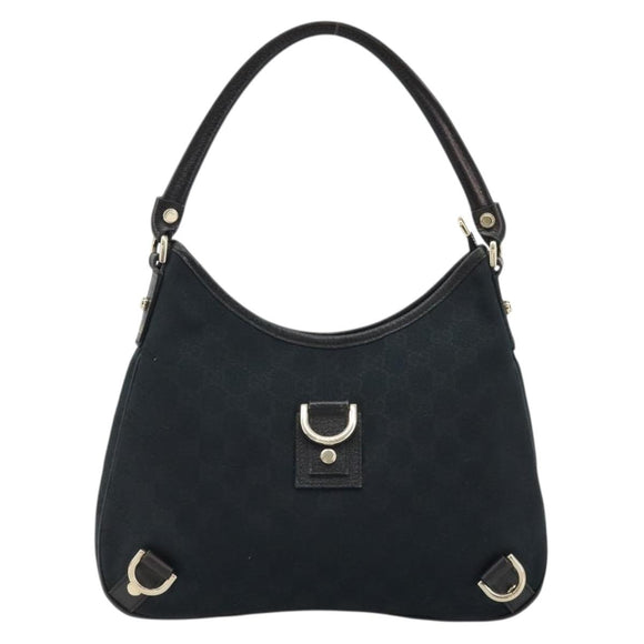 GUCCI Abbey GG Canvas Shoulder Bag Black Gold 130738 Auth yk20293SAV