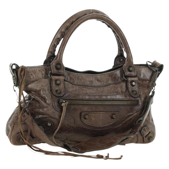 BALENCIAGA The First Hand Bag Leather 2way Brown 103208 Auth yk20301SAM