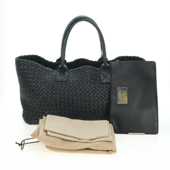 BOTTEGA VENETA INTRECCIATO Cabas MM Hand Bag Leather Black Auth yk20314SAV