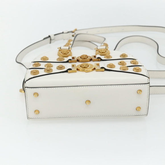 VERSACE Hand Bag Leather 2way White Gold Auth yk20316A
