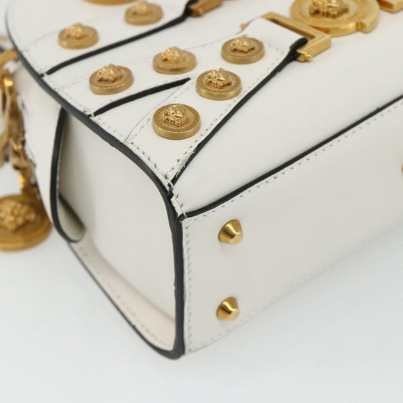 VERSACE Hand Bag Leather 2way White Gold Auth yk20316A