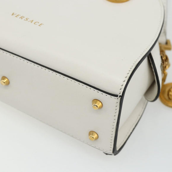 VERSACE Hand Bag Leather 2way White Gold Auth yk20316A