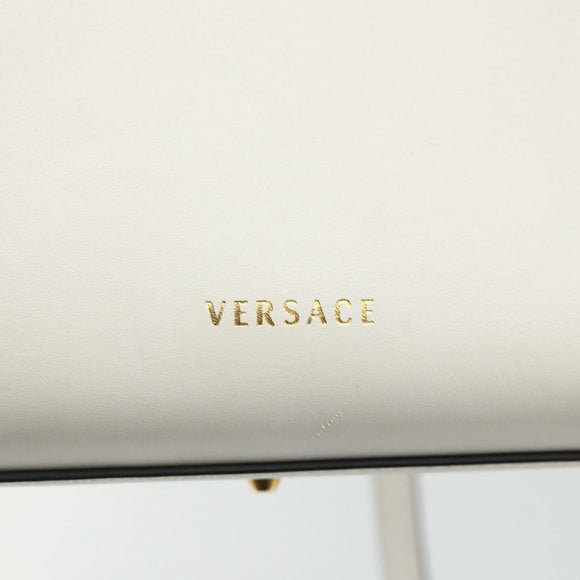 VERSACE Hand Bag Leather 2way White Gold Auth yk20316A