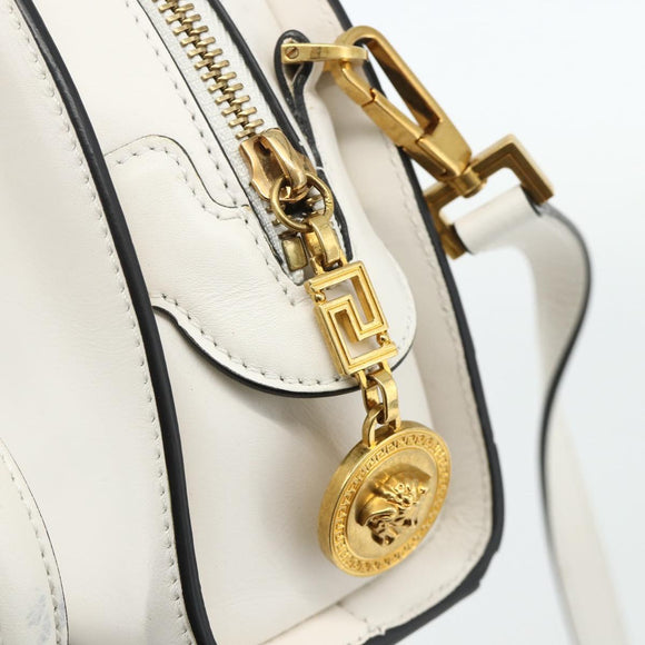 VERSACE Hand Bag Leather 2way White Gold Auth yk20316A