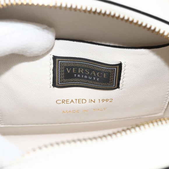 VERSACE Hand Bag Leather 2way White Gold Auth yk20316A