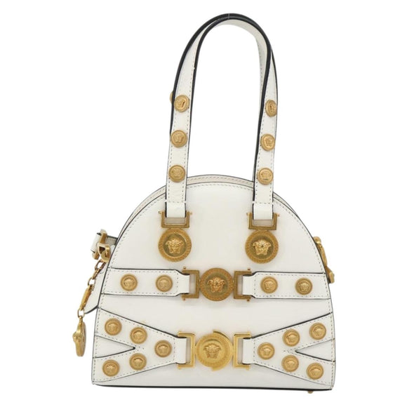 VERSACE Hand Bag Leather 2way White Gold Auth yk20316A