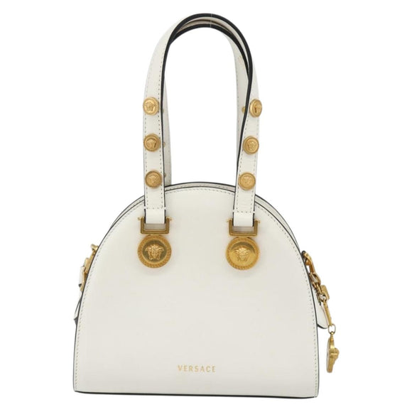 VERSACE Hand Bag Leather 2way White Gold Auth yk20316A