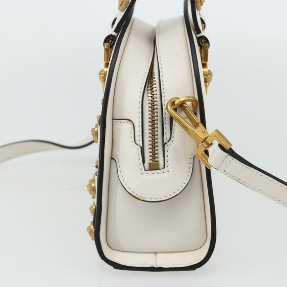 VERSACE Hand Bag Leather 2way White Gold Auth yk20316A