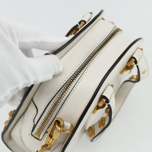 VERSACE Hand Bag Leather 2way White Gold Auth yk20316A