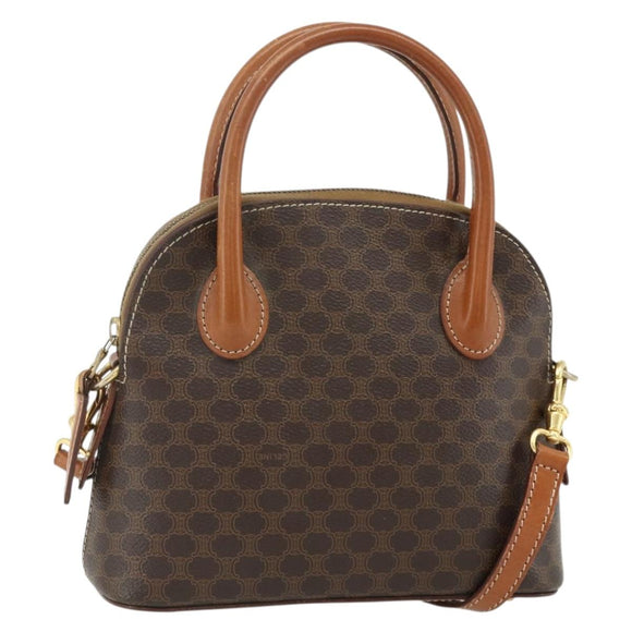 CELINE Macadam Canvas Hand Bag PVC Leather 2way Brown Gold Auth yk20319A