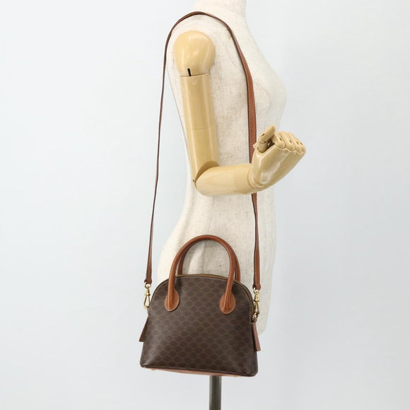 CELINE Macadam Canvas Hand Bag PVC Leather 2way Brown Gold Auth yk20319A