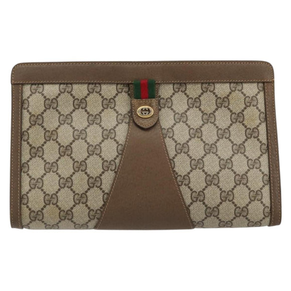 GUCCI GG Supreme Web Sherry Line Bag PVC Beige Gold 89 01 033 Auth yk20320