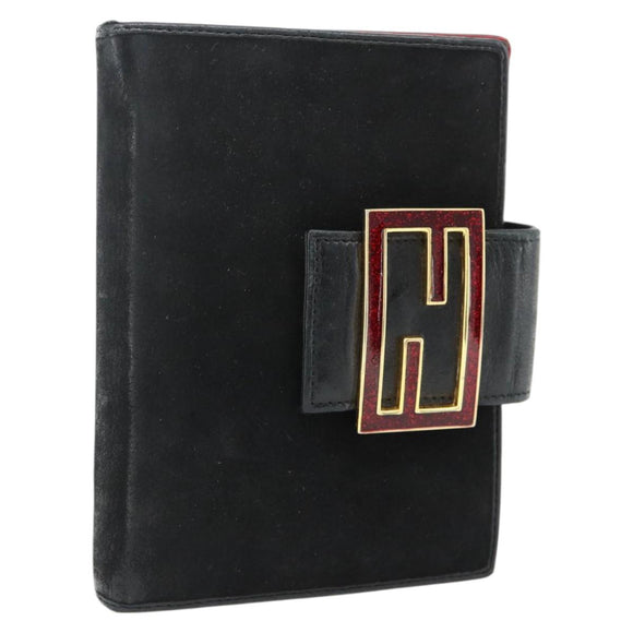FENDI Day Planner Cover Suede Black Gold Auth yk20321