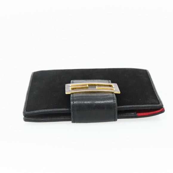 FENDI Day Planner Cover Suede Black Gold Auth yk20321