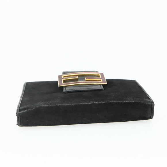 FENDI Day Planner Cover Suede Black Gold Auth yk20321