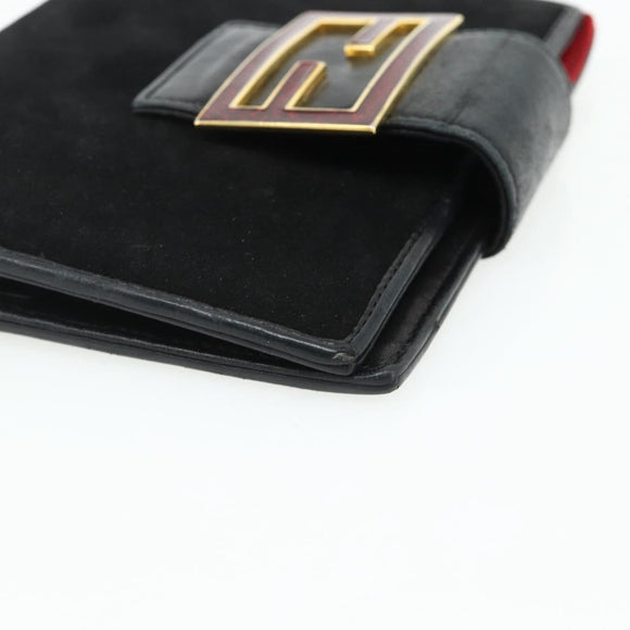 FENDI Day Planner Cover Suede Black Gold Auth yk20321