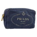 PRADA Pouch Canvas Navy Gold Auth yk20322-1