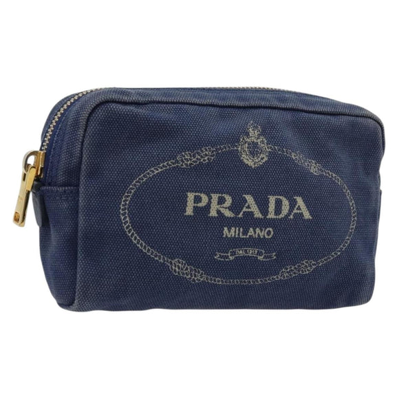 PRADA Pouch Canvas Navy Gold Auth yk20322