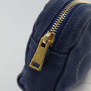 PRADA Pouch Canvas Navy Gold Auth yk20322-8