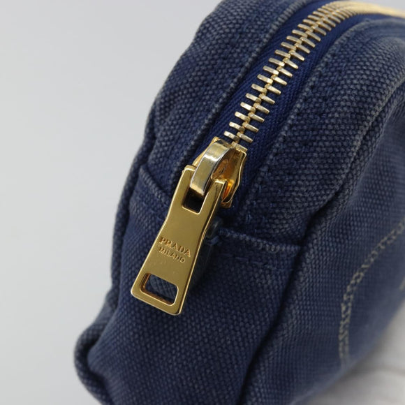 PRADA Pouch Canvas Navy Gold Auth yk20322