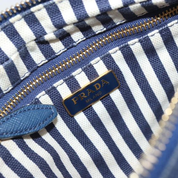PRADA Pouch Canvas Navy Gold Auth yk20322