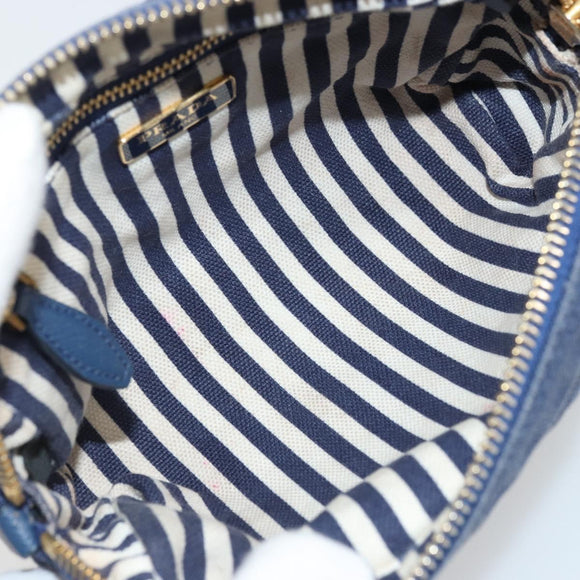 PRADA Pouch Canvas Navy Gold Auth yk20322