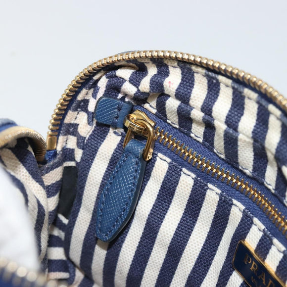 PRADA Pouch Canvas Navy Gold Auth yk20322