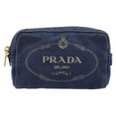 PRADA Pouch Canvas Navy Gold Auth yk20322-13