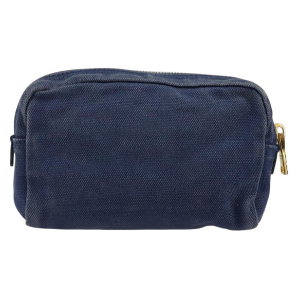 PRADA Pouch Canvas Navy Gold Auth yk20322