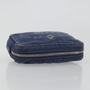 PRADA Pouch Canvas Navy Gold Auth yk20322-5