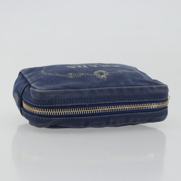 PRADA Pouch Canvas Navy Gold Auth yk20322