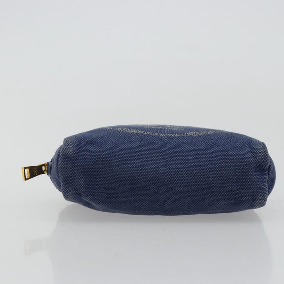 PRADA Pouch Canvas Navy Gold Auth yk20322