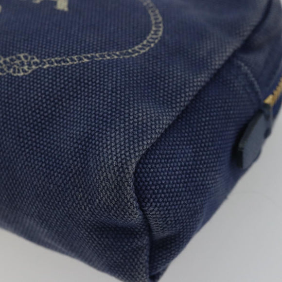 PRADA Pouch Canvas Navy Gold Auth yk20322