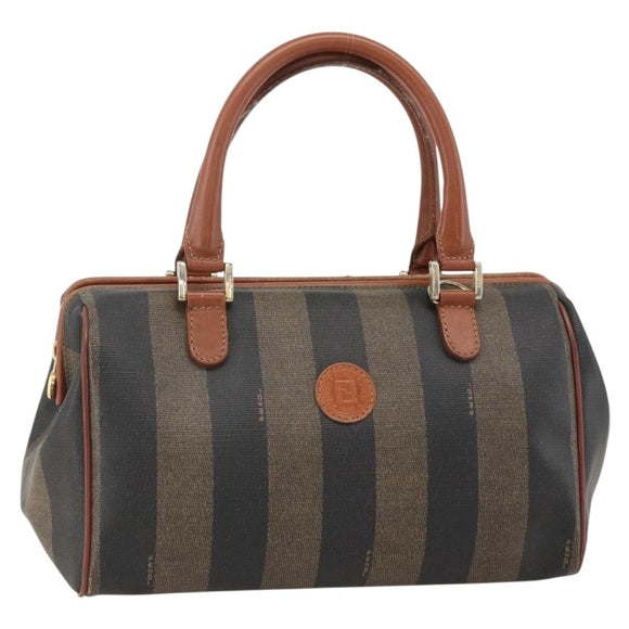 FENDI Pecan Canvas Hand Bag PVC Black Brown Auth yk20326