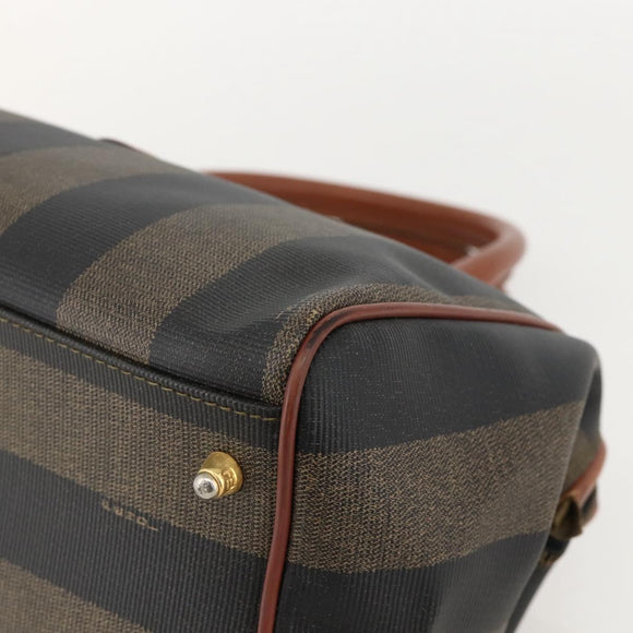 FENDI Pecan Canvas Hand Bag PVC Black Brown Auth yk20326