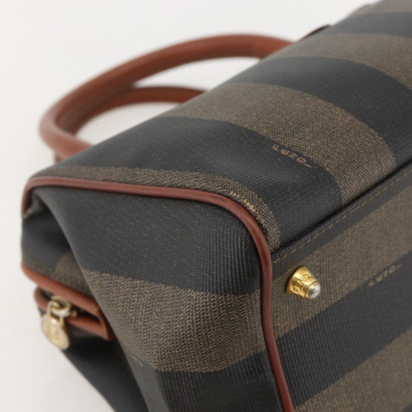 FENDI Pecan Canvas Hand Bag PVC Black Brown Auth yk20326