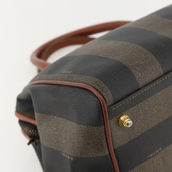 FENDI Pecan Canvas Hand Bag PVC Black Brown Auth yk20326