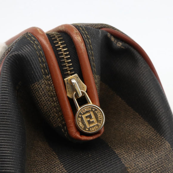 FENDI Pecan Canvas Hand Bag PVC Black Brown Auth yk20326