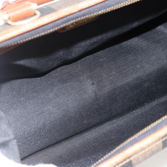 FENDI Pecan Canvas Hand Bag PVC Black Brown Auth yk20326