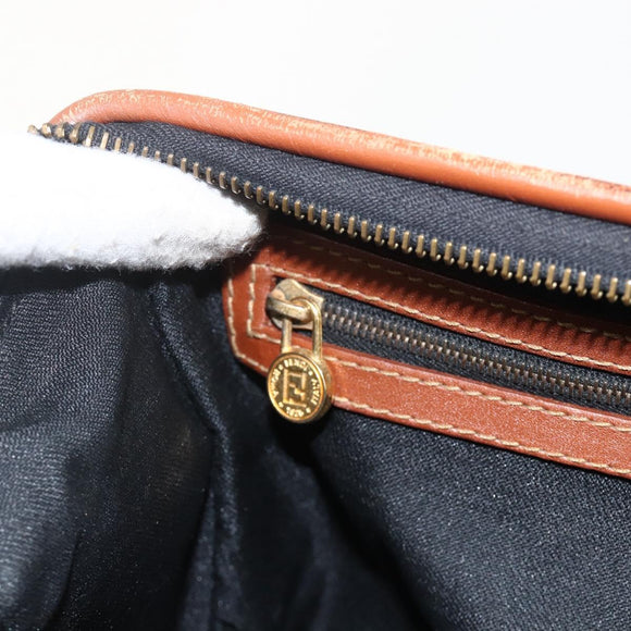 FENDI Pecan Canvas Hand Bag PVC Black Brown Auth yk20326
