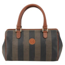 FENDI Pecan Canvas Hand Bag PVC Black Brown Auth yk20326-2