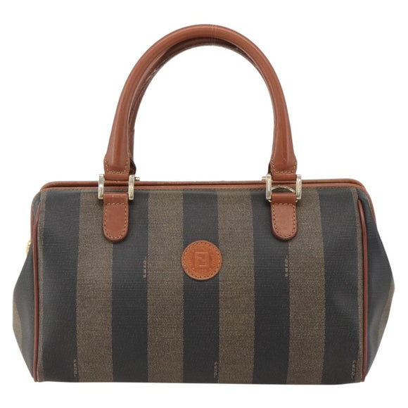 FENDI Pecan Canvas Hand Bag PVC Black Brown Auth yk20326
